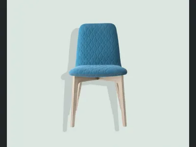 Sedia imbottita in tessuto trapuntato blu, basamento in legno massiccio, Sami di Connubia
