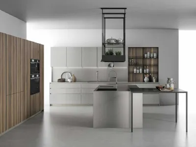 Cucina Design lineare in noce e acciaio Aspen 001 di Doimo Cucine